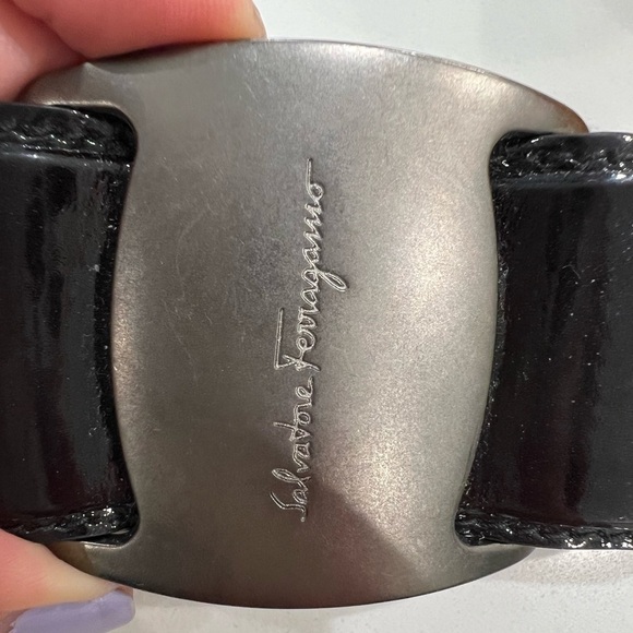 Salvatore FERRAGAMO BLACK/brown patent leather double box belt 95cm - Picture 9 of 12